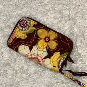 Vera Bradley Retired English Rose Brown Floral Wristlet Wallet